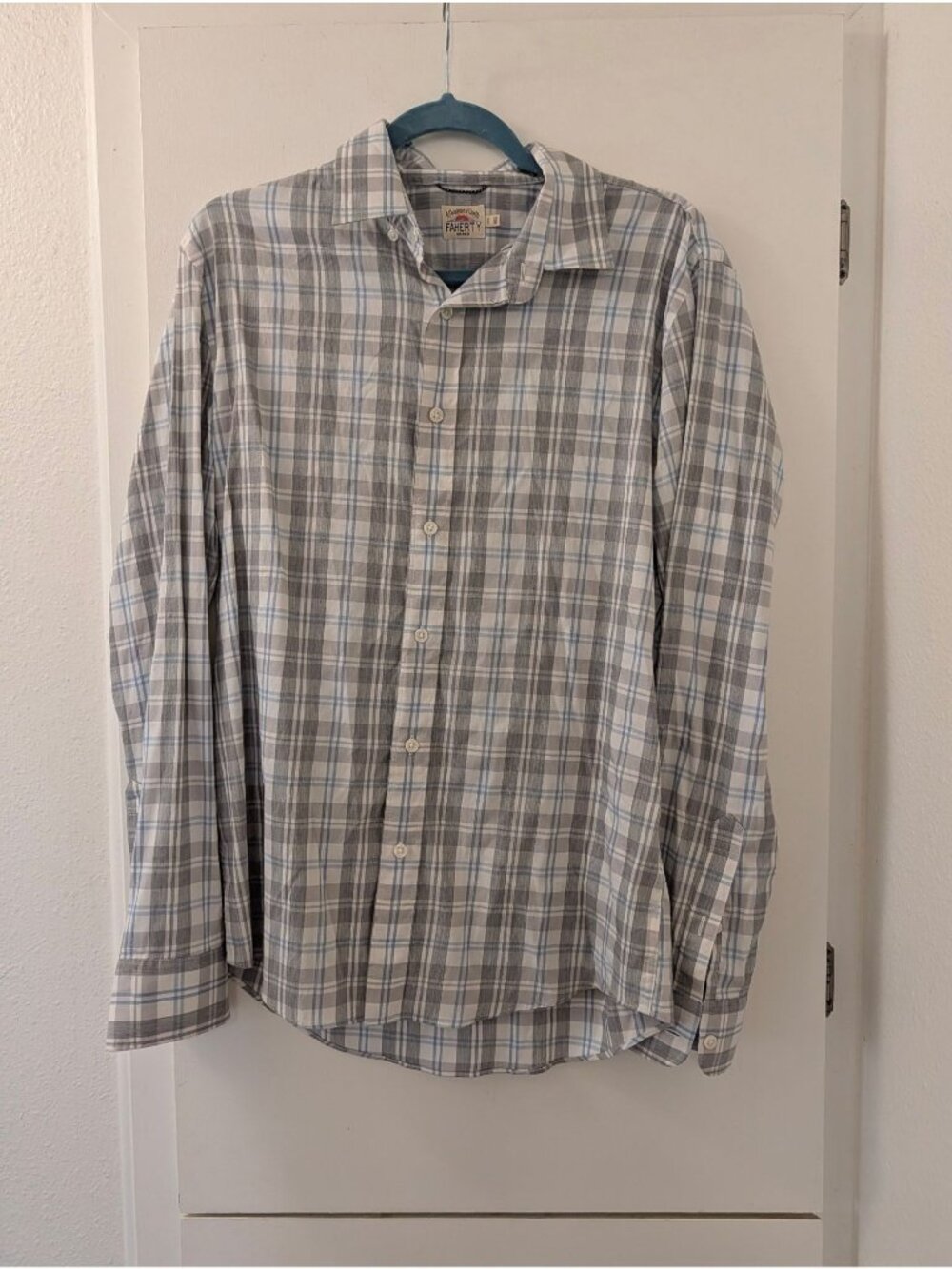 Faherty Mens M Plaid Long-Sleeve Button-Down Shirt Gray & Blue Cotton Blend